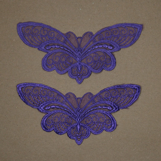 Purple Embroidered Lace Butterflies 2pk