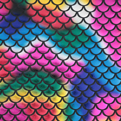 Rainbow Mermaid Foil Spandex Jersey per/metre