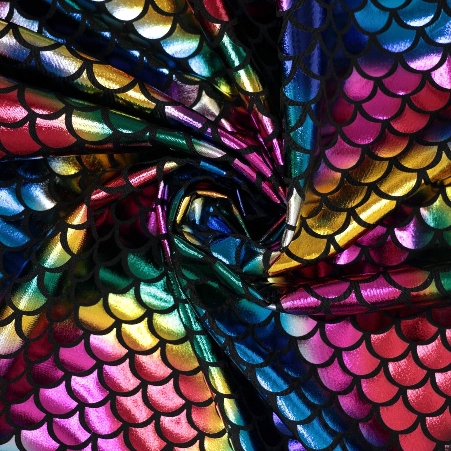 Rainbow Mermaid Foil Spandex Jersey per/metre