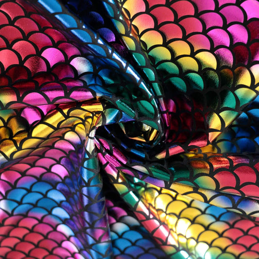 Rainbow Mermaid Foil Spandex Jersey per/metre