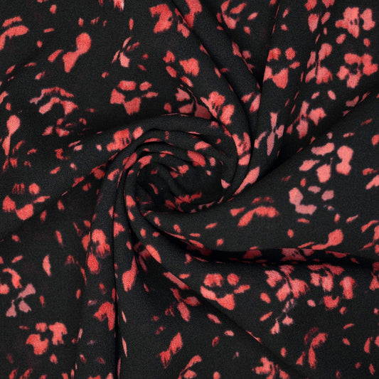 Red & Black Abstract Georgette per/metre