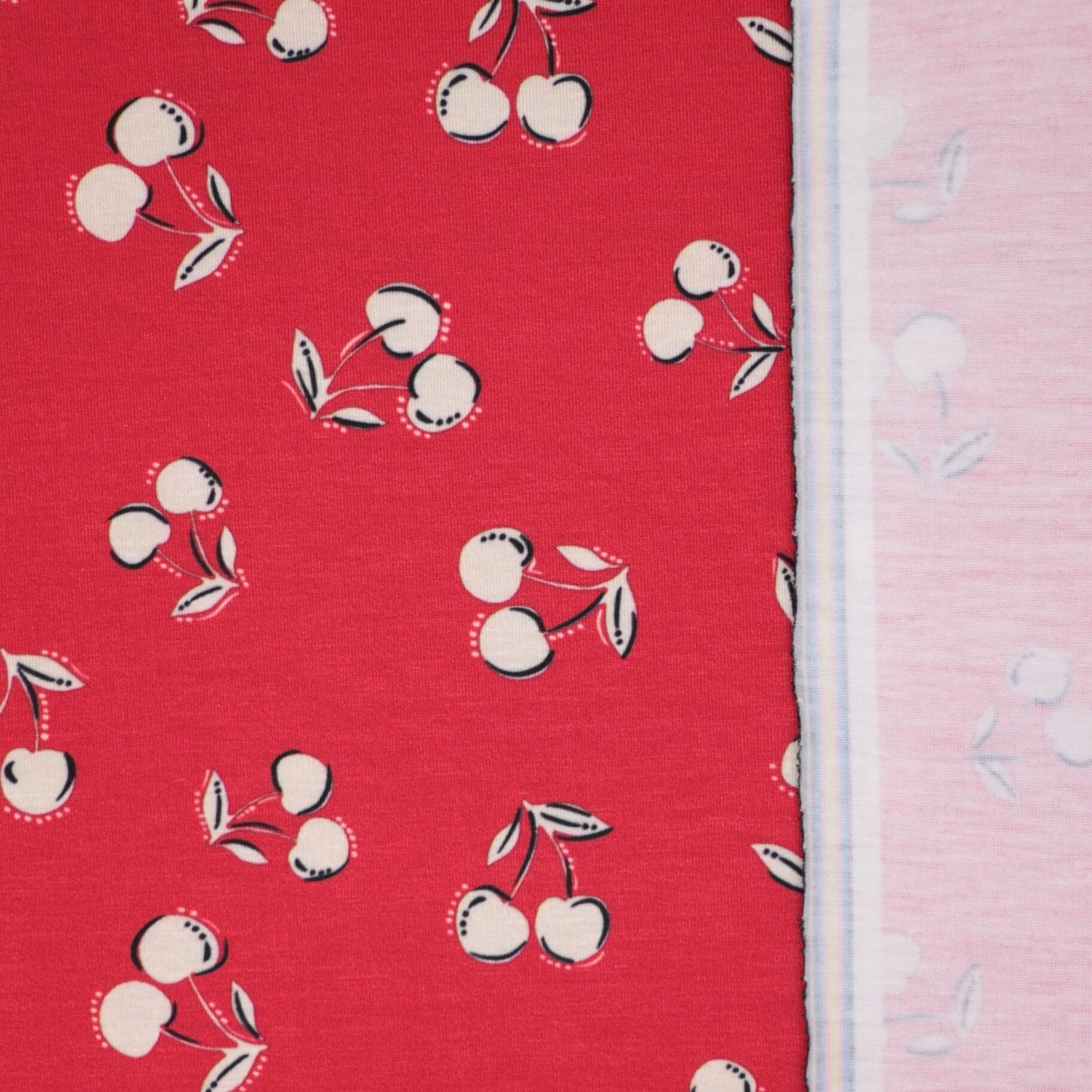 Red Cherry Print Jersey per/metre