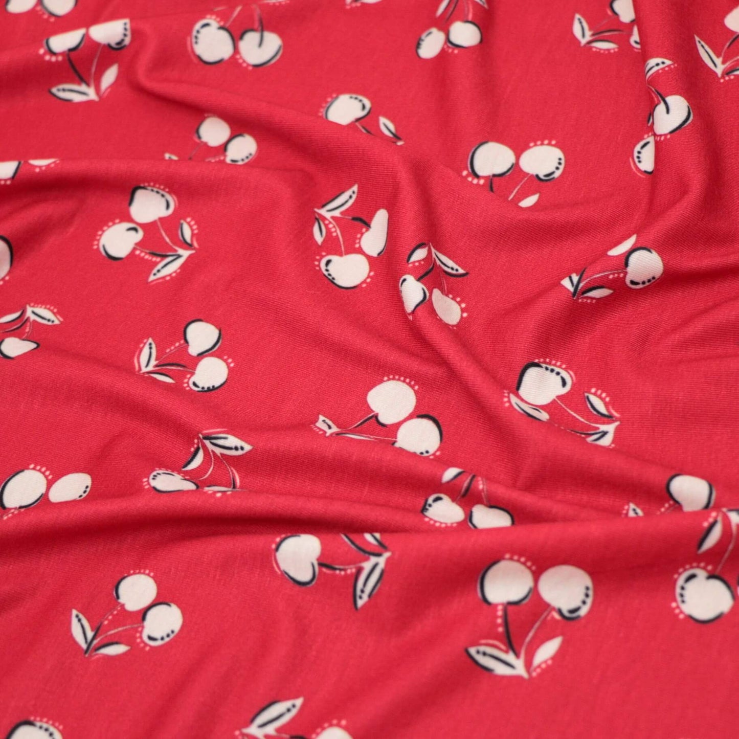 Red Cherry Print Jersey per/metre