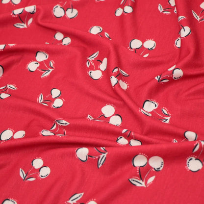 Red Cherry Print Jersey per/metre