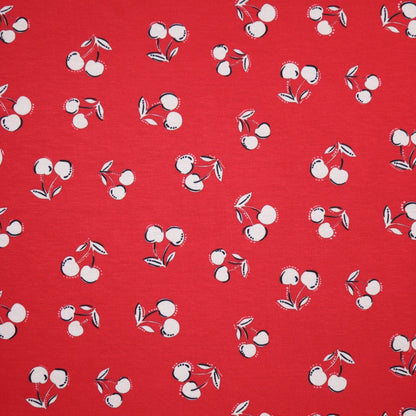 Red Cherry Print Jersey per/metre