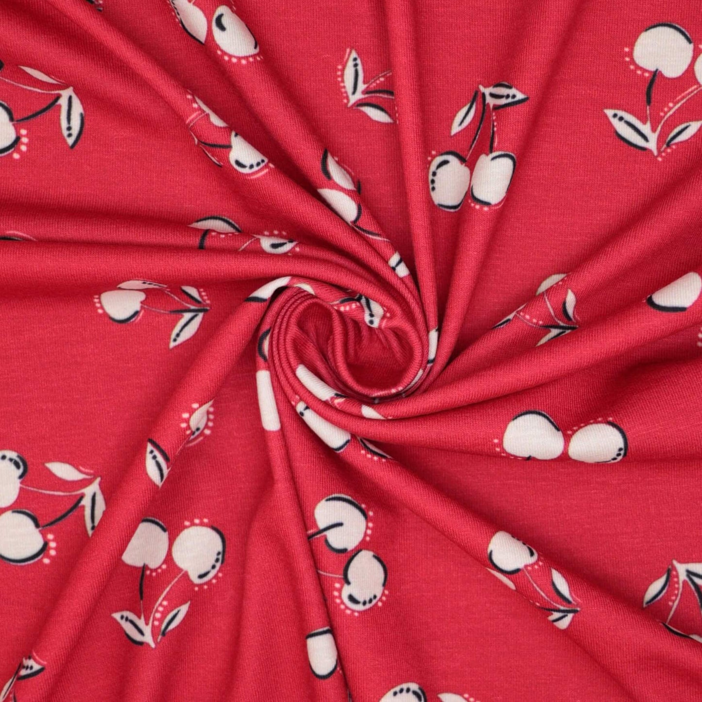 Red Cherry Print Jersey per/metre
