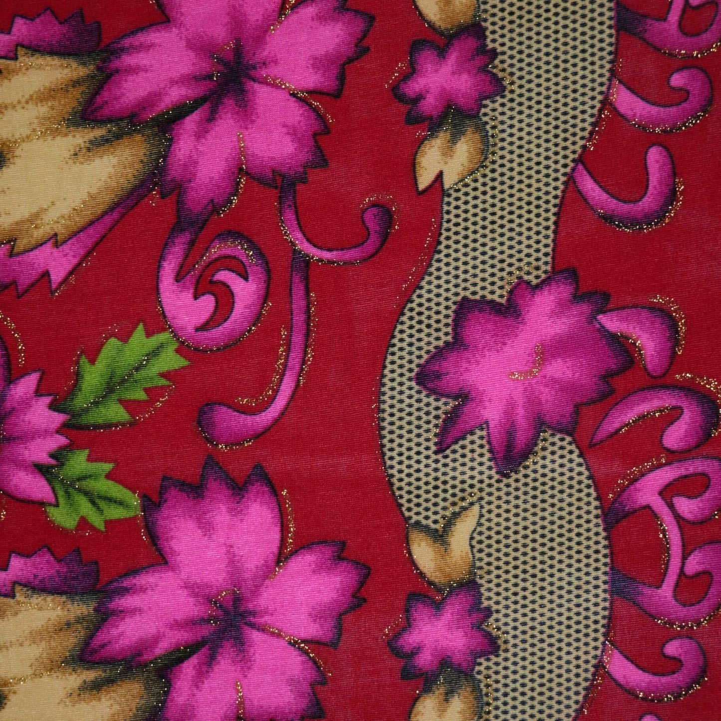 Red Floral Glitter Border Print ITY 1m