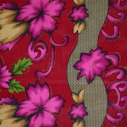 Red Floral Glitter Border Print ITY 1m