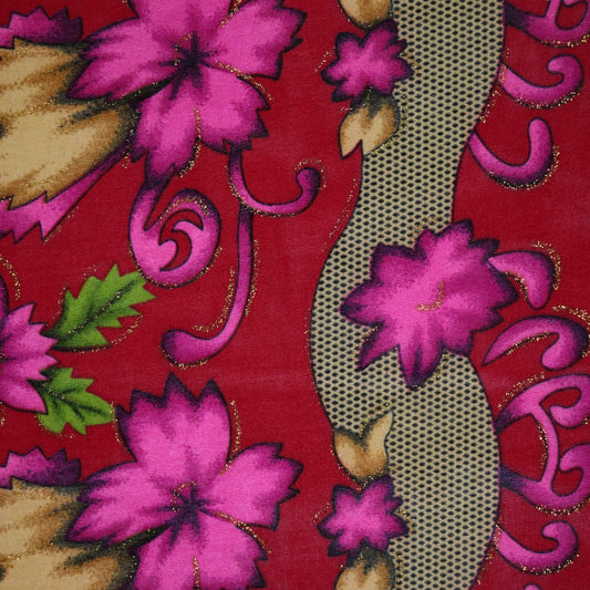 Red Floral Glitter Border Print ITY 1m