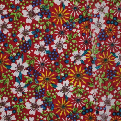 Colorful floral pattern on a red background