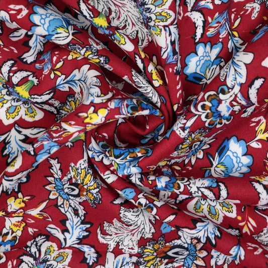 Red Floral 100% Viscose 1m