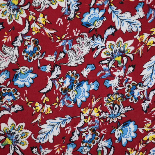 Red Floral 100% Viscose 1m