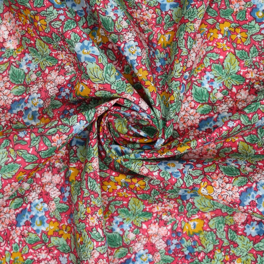 Red/Green Floral Viscose 1m