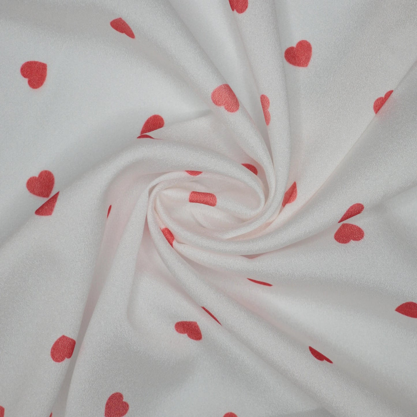 Red Hearts White Satin Crepe 1m