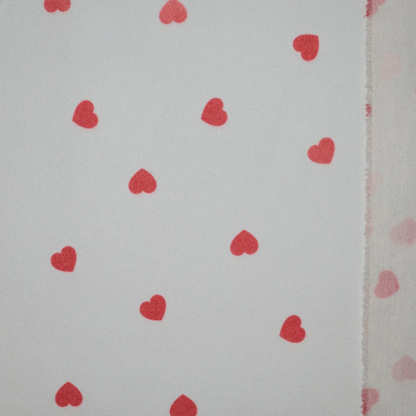 Red Hearts White Satin Crepe 1m