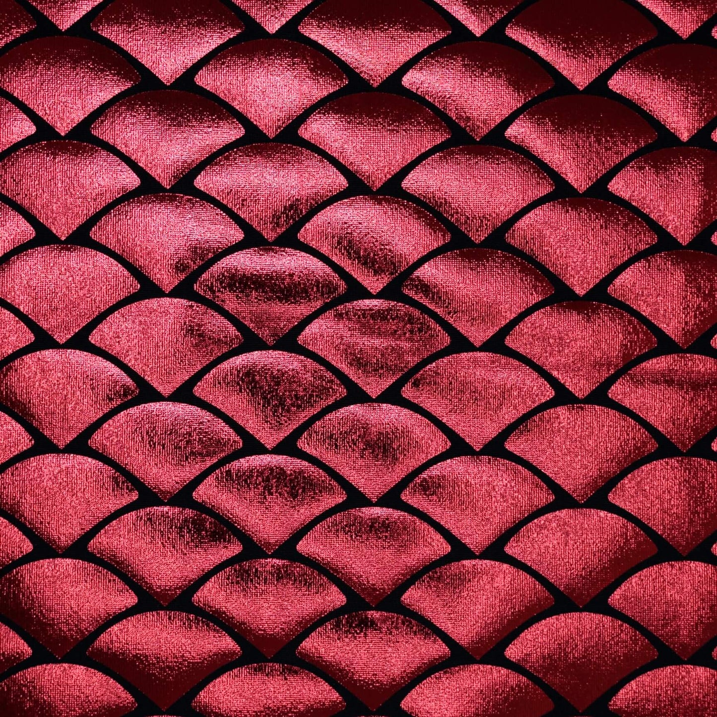 Red Mermaid Foil Spandex Jersey per/metre