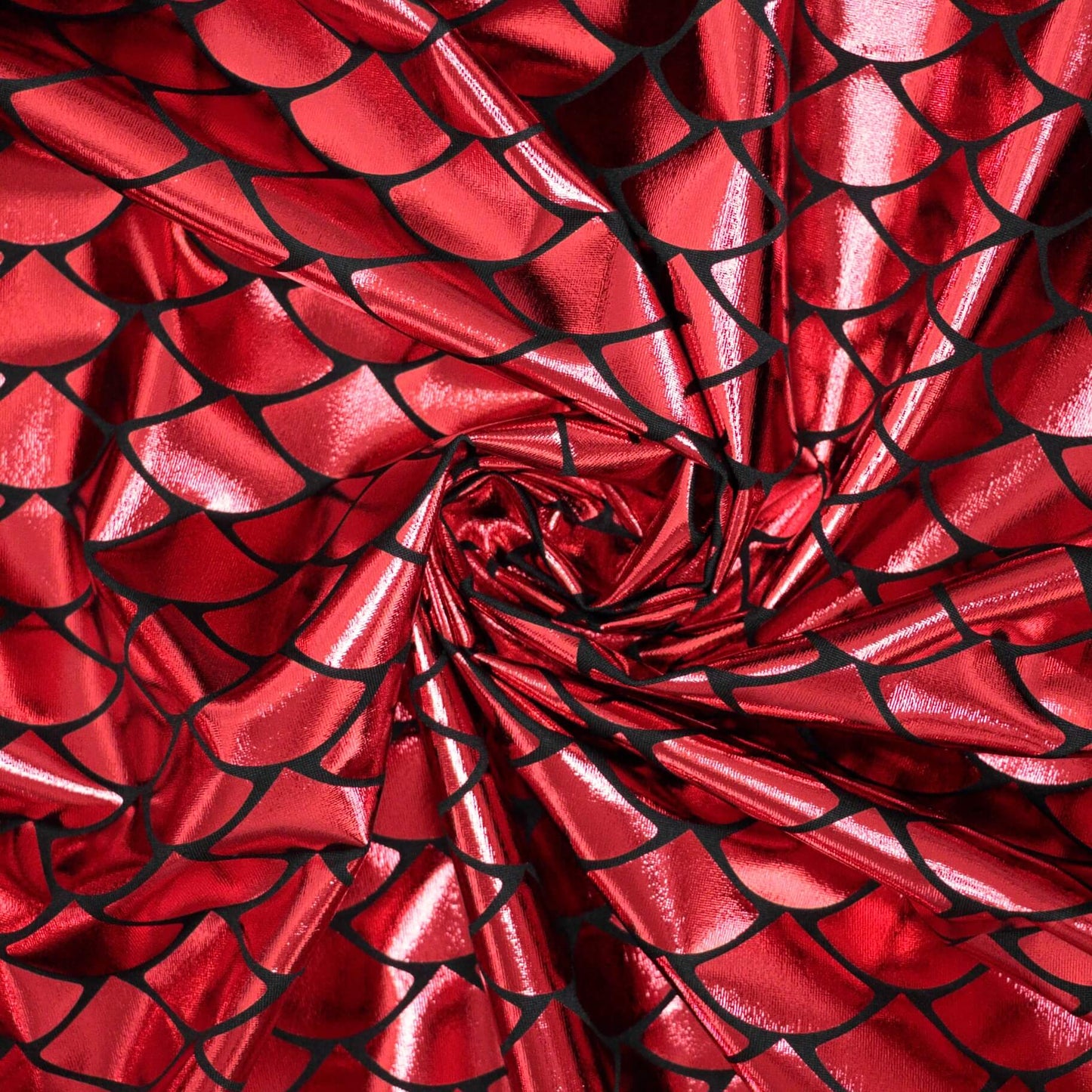 Red Mermaid Foil Spandex Jersey per/metre