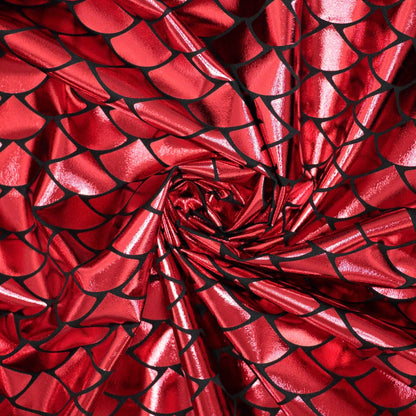 Red Mermaid Foil Spandex Jersey per/metre