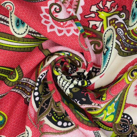 Red Boho Paisley 100% Viscose 1m