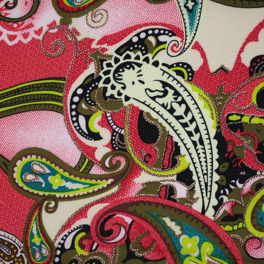 Red Boho Paisley 100% Viscose 1m