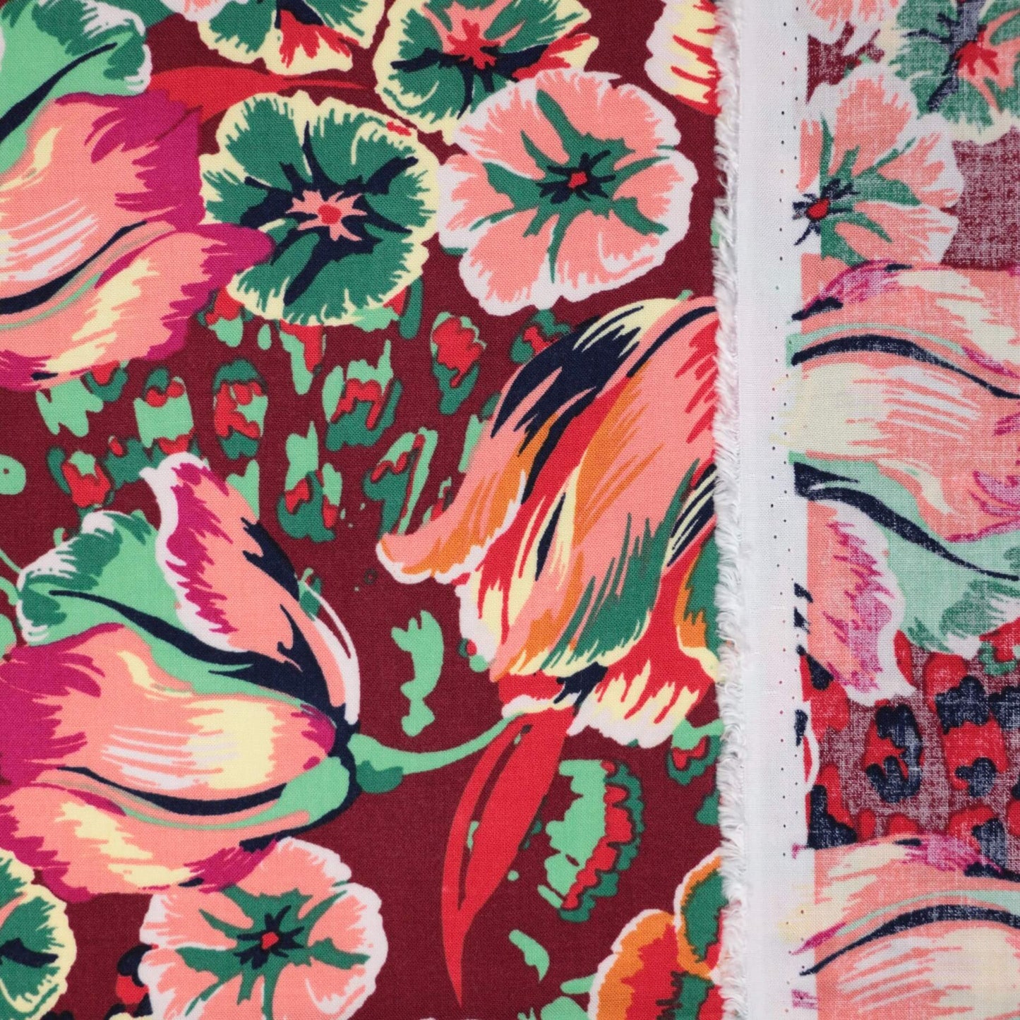 Red Retro Floral 100% Viscose per/metre