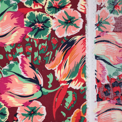 Red Retro Floral 100% Viscose per/metre