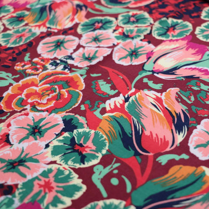 Red Retro Floral 100% Viscose per/metre