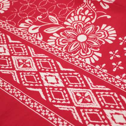 Red & White Boho Border Print Tumbled 100% Cotton Poplin per/metre