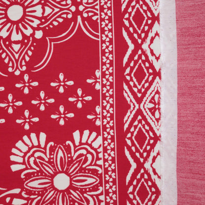 Red & White Boho Border Print Tumbled 100% Cotton Poplin per/metre