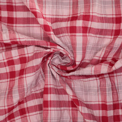 Red & White Checkered Plaid Crinkled Cotton per/metre