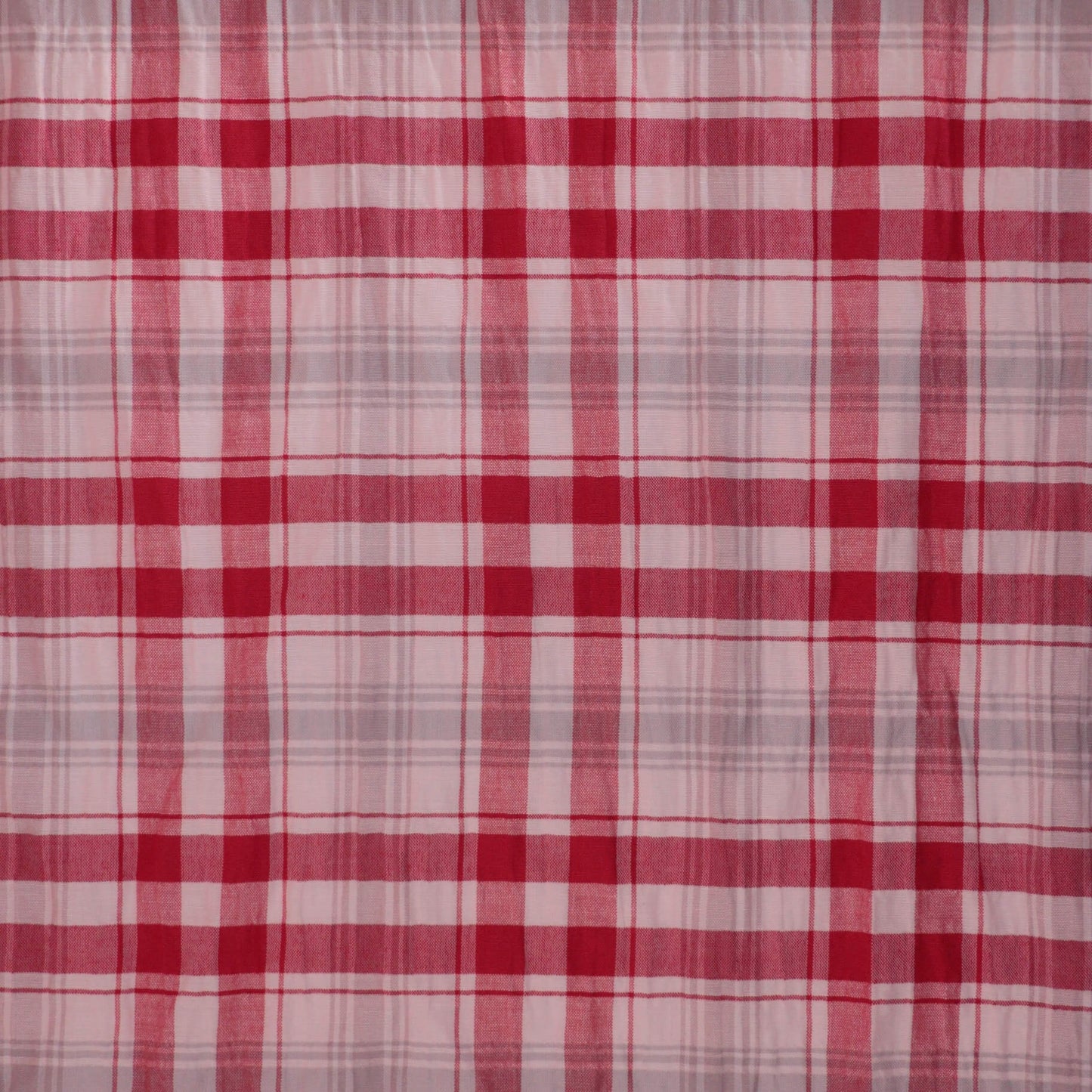Red & White Checkered Plaid Crinkled Cotton per/metre