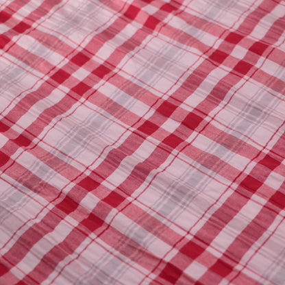 Red & White Checkered Plaid Crinkled Cotton per/metre