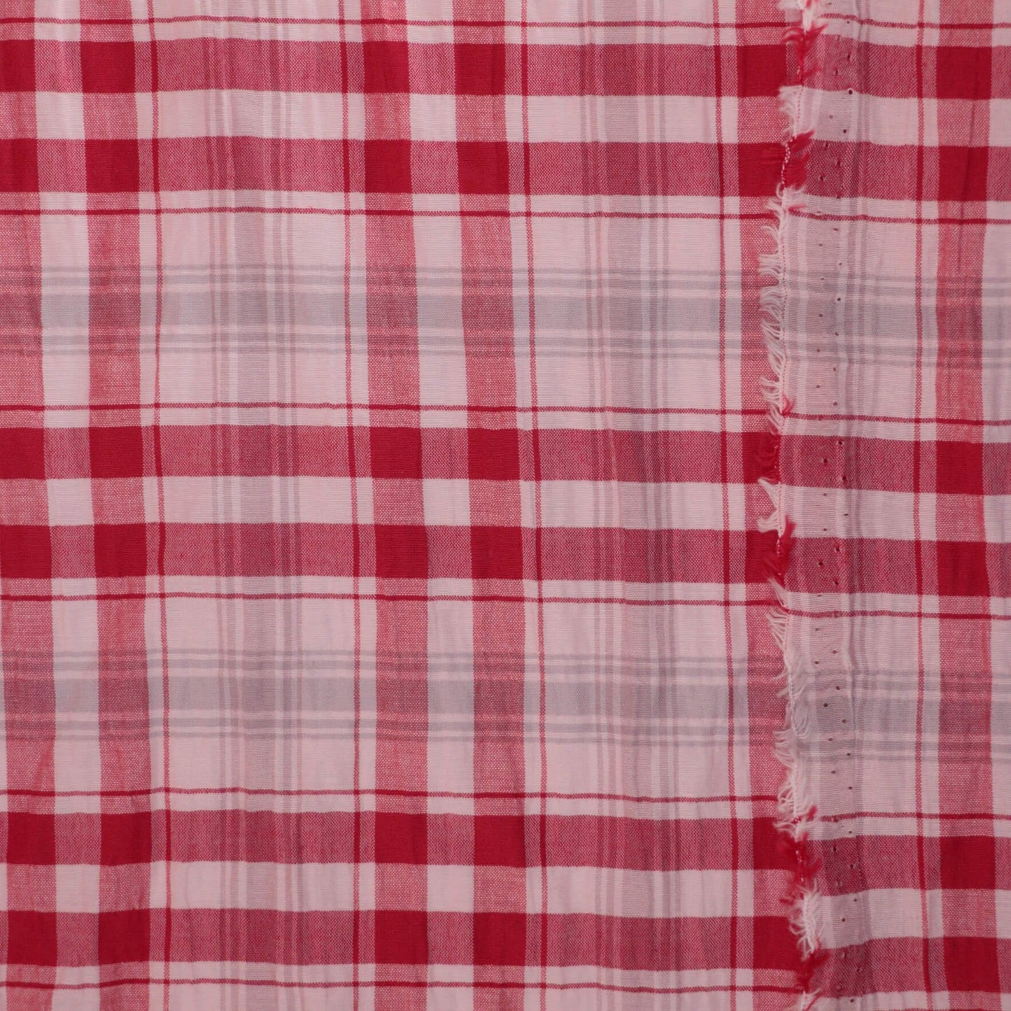 Red & White Checkered Plaid Crinkled Cotton per/metre