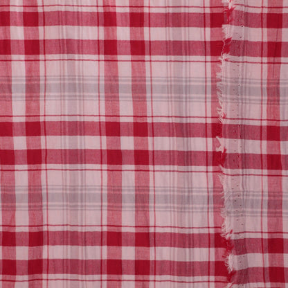 Red & White Checkered Plaid Crinkled Cotton per/metre