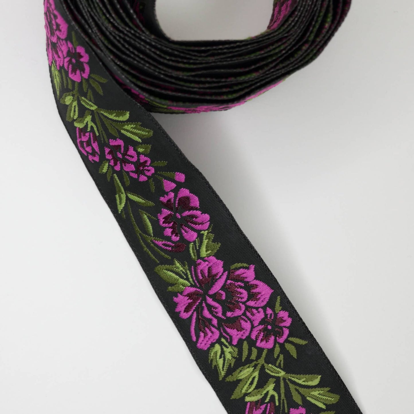 Rose Red Floral Embroidered Jacquard Trim 33mm x 3Yards