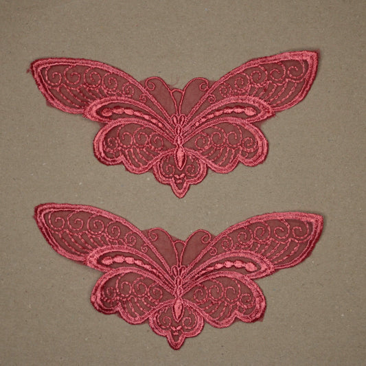 Salmon Embroidered Lace Butterflies 2pk