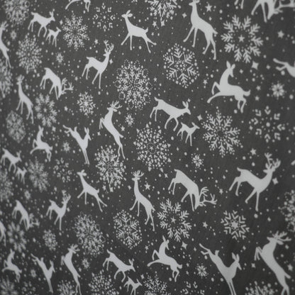 Snowflakes & Reindeers Grey Polycotton 1m