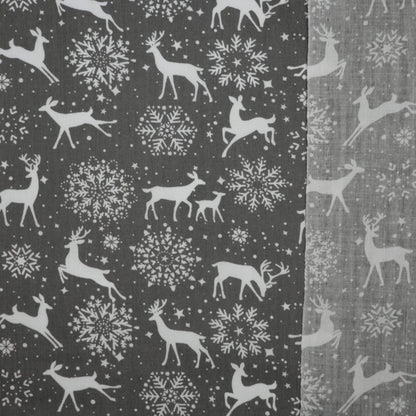 Snowflakes & Reindeers Grey Polycotton 1m