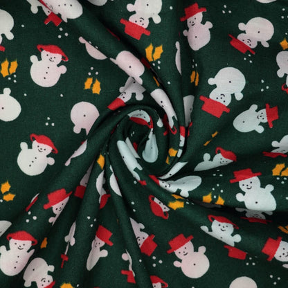 Snowman Green Vintage Cotton 1m