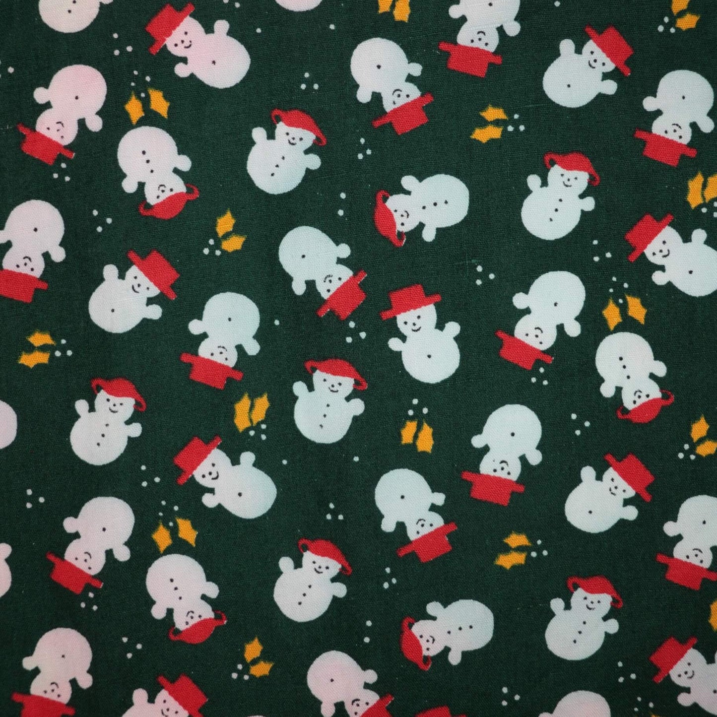 Snowman Green Vintage Cotton 1m