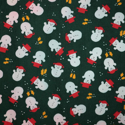 Snowman Green Vintage Cotton 1m