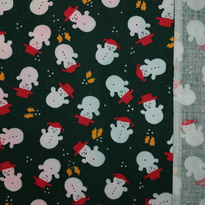 Snowman Green Vintage Cotton 1m