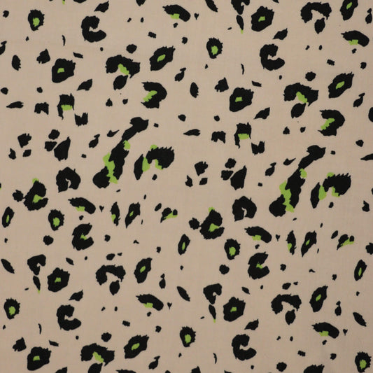 Tan Leopard Green & Black Spot 100% Viscose per/metre