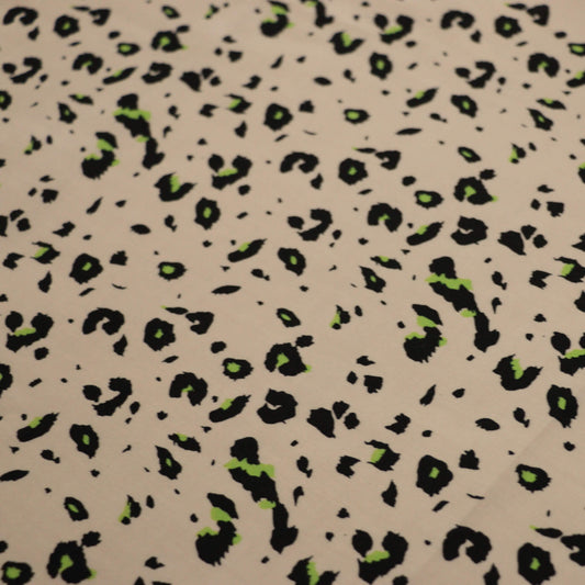 Tan Leopard Green & Black Spot 100% Viscose per/metre