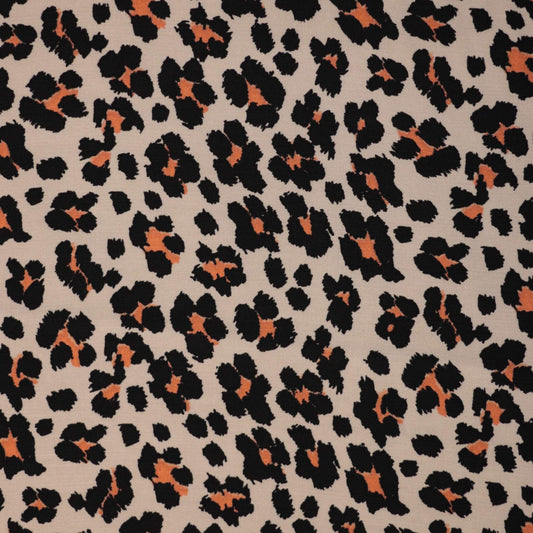 Tan Orange Leopard Print Crepe per/metre