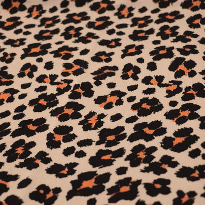 Tan Orange Leopard Print Crepe per/metre