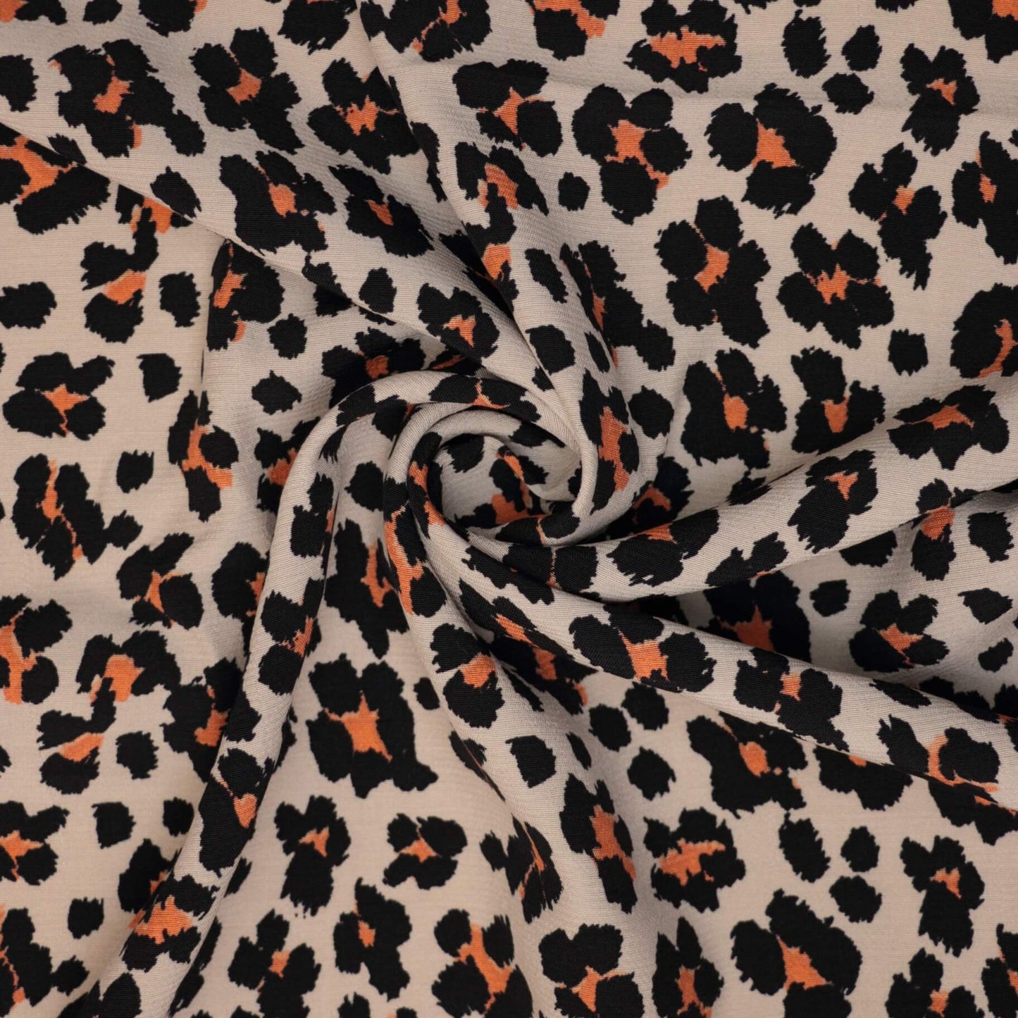 Tan Orange Leopard Print Crepe per/metre