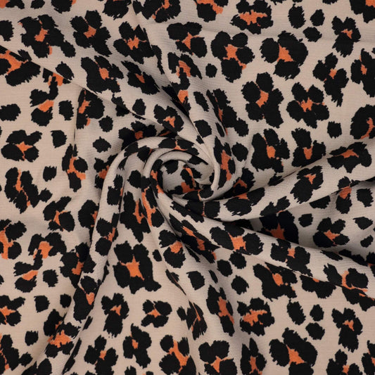 Tan Orange Leopard Print Crepe per/metre