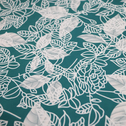 Teal Leafy Print Poly Poplin per/metre