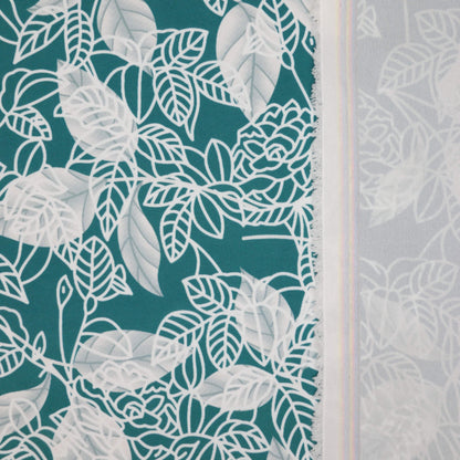 Teal Leafy Print Poly Poplin per/metre